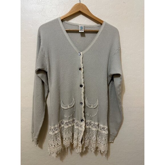 Vintage Y2K Gracie Collection Womans Knit Lace Button Up OS Coquette Cottagecore - Picture 1 of 16